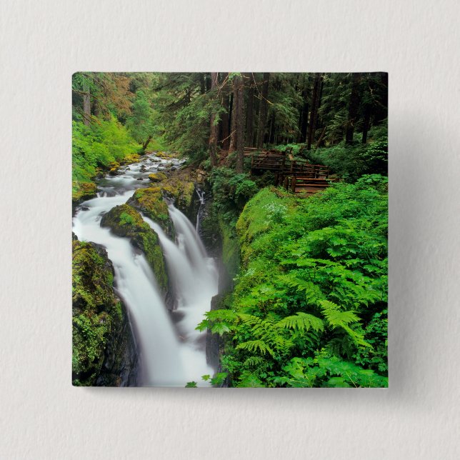 Sol Duc Falls in Olympic National Park in 2 Inch Square Button (Front)