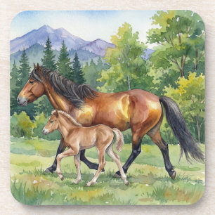 Sola Icelandic Horse and Foal in Mountain Meadow Coaster