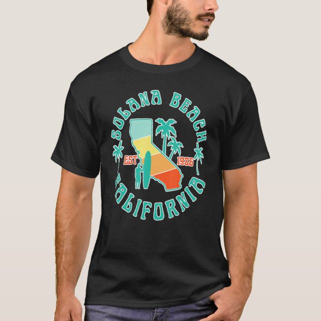 Solana Beach California Map Surf Summer Vacation V T-Shirt (Front)