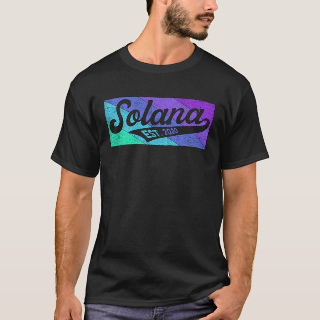 Solana SOL Script Bold Font Retro Solana Crypto T-Shirt (Front)
