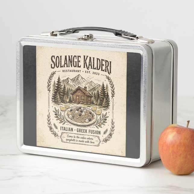Solange Kalderi Restaurant Front Logo & Back Menu  Metal Lunch Box (In Situ)