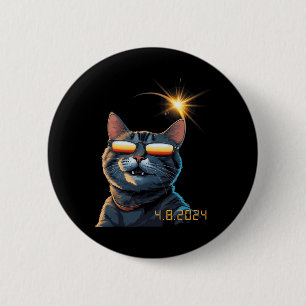 Solar 2024 Eclipse Cat Wearing Eclipse Glasses 1 2 Inch Round Button