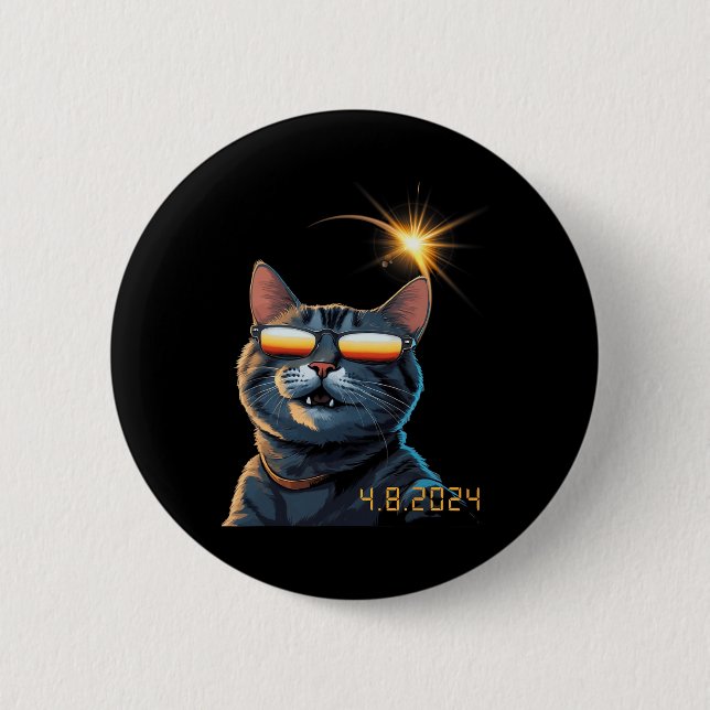 Solar 2024 Eclipse Cat Wearing Eclipse Glasses 1  2 Inch Round Button (Front)