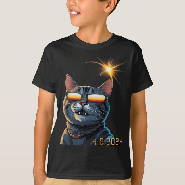 Solar 2024 Eclipse Cat Wearing Eclipse Glasses 1  T-Shirt (Front)