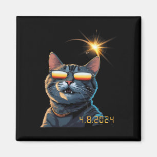 Solar 2024 Eclipse Cat Wearing Eclipse Glasses  Magnet