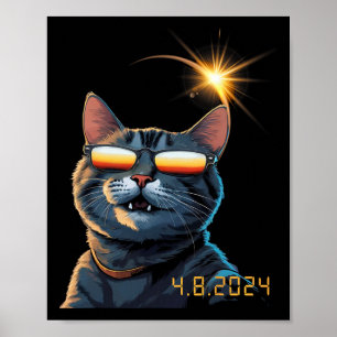 Solar 2024 Eclipse Cat Wearing Eclipse Glasses Poster