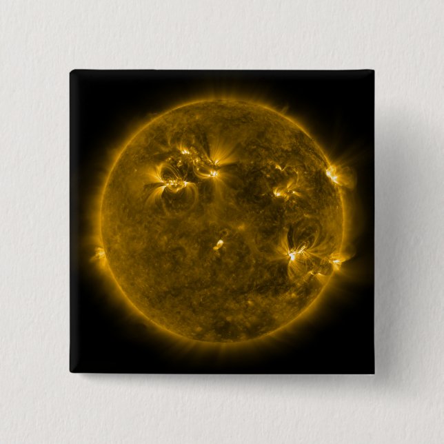 Solar activity on the Sun 4 2 Inch Square Button (Front)