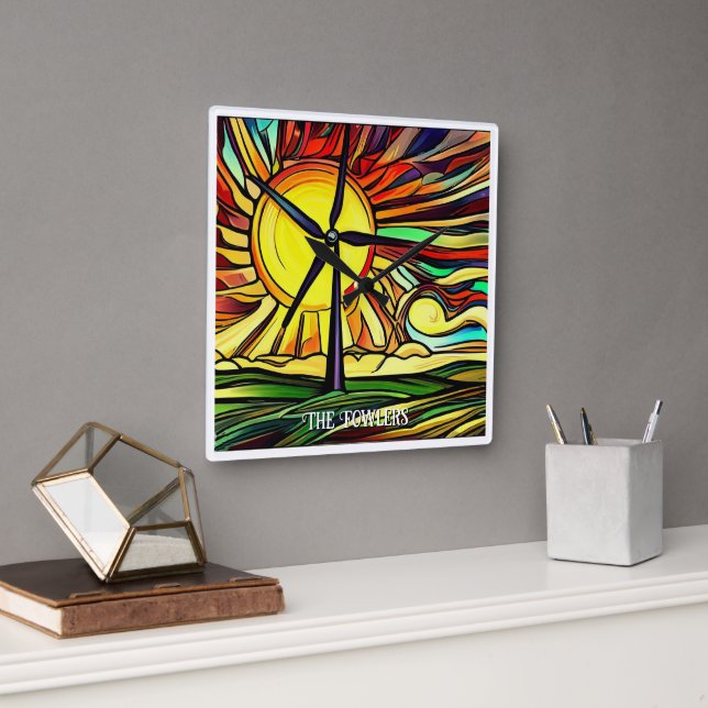 Solar and Wind Energy Square Wall Clock (Office)