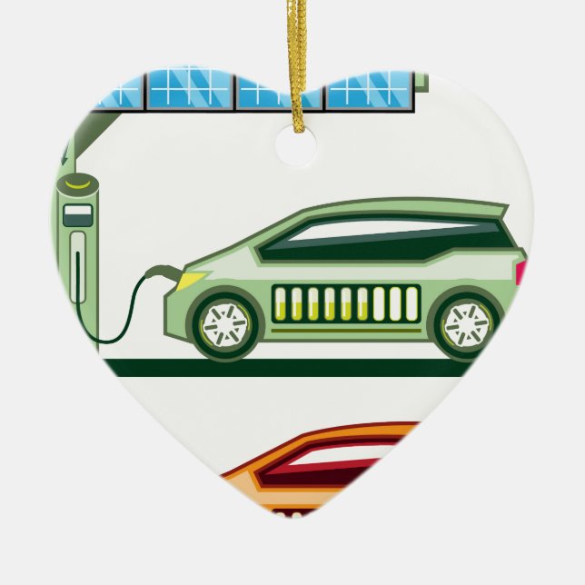 Solar Charging Station Electric Vehicle Ceramic Ornament (Front)