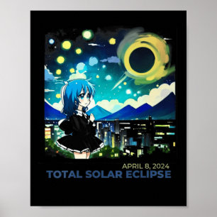 Solar Eclipse 2024 Anime Style Art  Poster