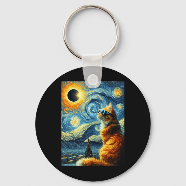 Solar Eclipse 2024 April 8 Cat Totality Solar Ecli Keychain (Front)