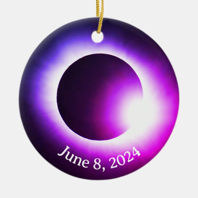 Solar eclipse 2024, April 8th Ceramic Ornament (Front)