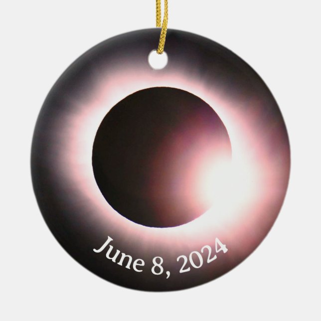 Solar eclipse 2024, April 8th Ceramic Ornament (Front)