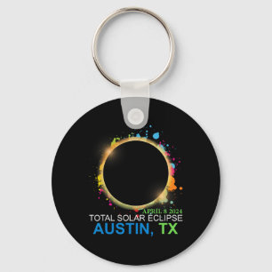 Solar Eclipse 2024 Austin Texas Colourful Totality Keychain