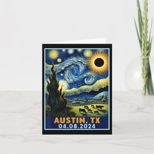 Solar Eclipse 2024 Austin Texas Van Gogh Starry Ni Card (Front)