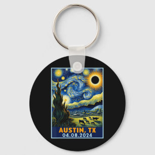 Solar Eclipse 2024 Austin Texas Van Gogh Starry Ni Keychain