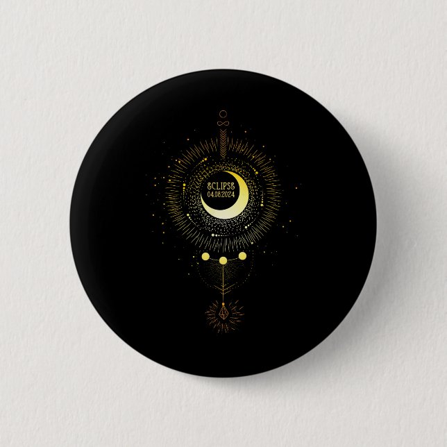 Solar Eclipse 2024 Boho Sun Moon Path Total Lunar  2 Inch Round Button (Front)