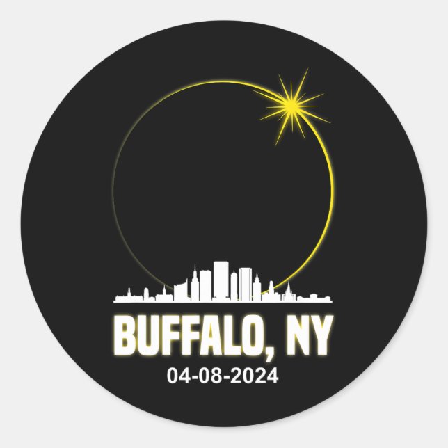 Solar Eclipse 2024 Buffalo Skyline Total Solar Ecl Classic Round Sticker (Front)