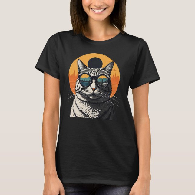 Solar Eclipse,2024 Cat Wearing Solar Eclips Glasse T-Shirt (Front)
