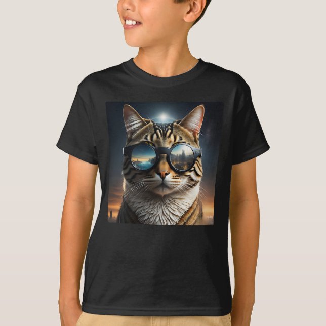 Solar Eclipse,2024 Cat Wearing Solar Eclips Glasse T-Shirt (Front)