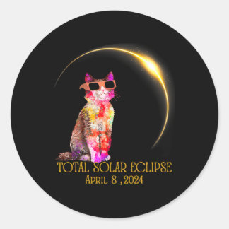 Solar Eclipse 2024 Cat Wearing Solar Eclipse Glass Classic Round Sticker