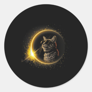 Solar Eclipse 2024 Cat Wearing Solar Eclipse Glass Classic Round Sticker
