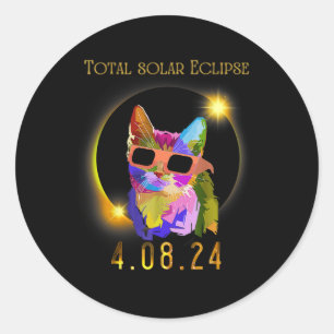 Solar Eclipse 2024 Cat Wearing Solar Eclipse Glass Classic Round Sticker