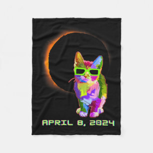 Solar Eclipse 2024 Cat Wearing Solar Eclipse Glass Fleece Blanket
