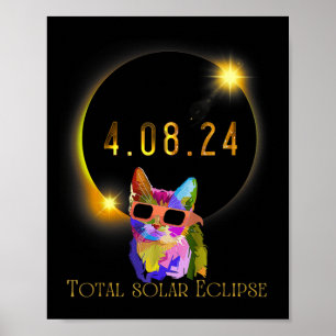 Solar Eclipse 2024 Cat Wearing Solar Eclipse Glass Poster