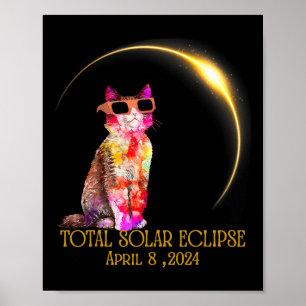 Solar Eclipse 2024 Cat Wearing Solar Eclipse Glass Poster