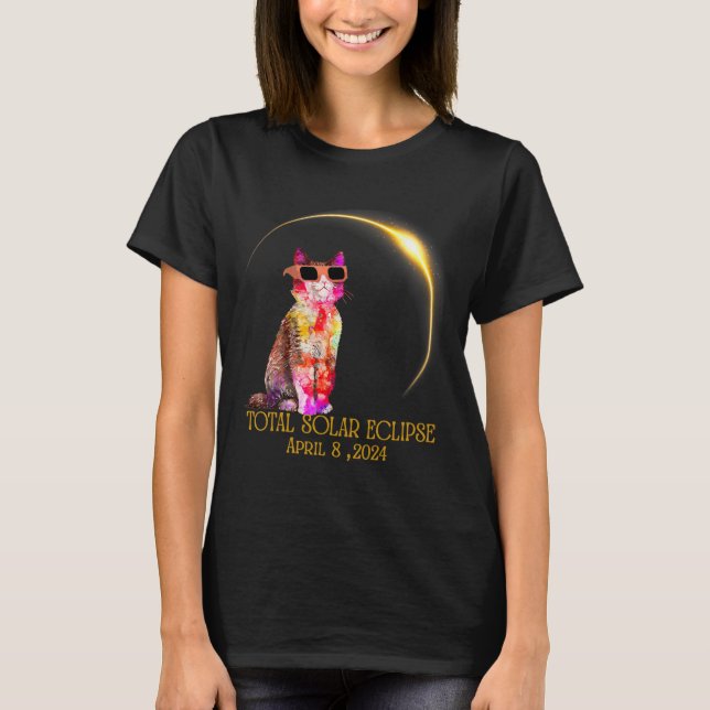 Solar Eclipse 2024 Cat Wearing Solar Eclipse Glass T-Shirt (Front)