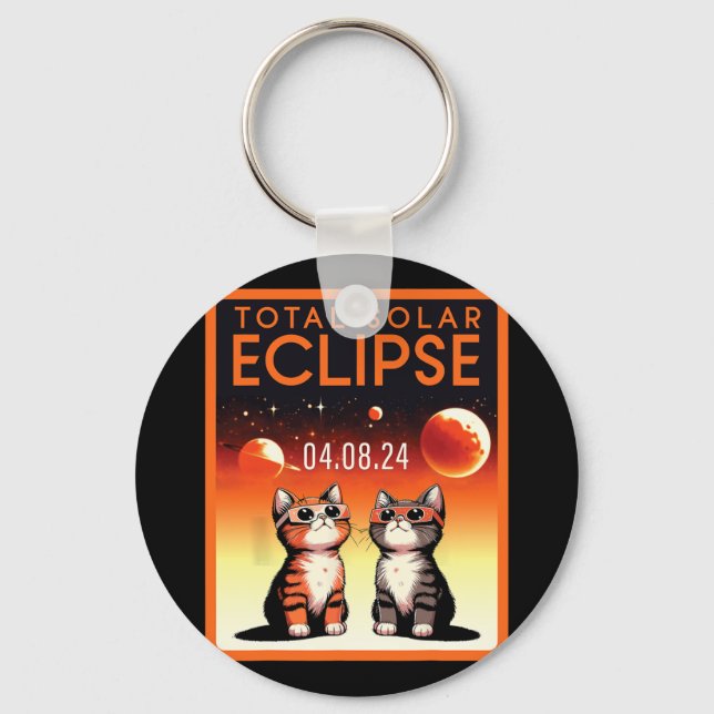Solar Eclipse 2024 Cats Total Solar Eclipse 4.08.2 Keychain (Front)