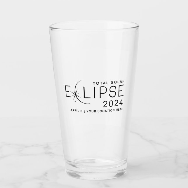 Solar Eclipse 2024 Custom Location Commemorative Glass (Front)