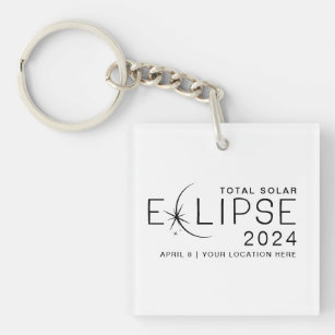 Solar Eclipse 2024 Custom Location Commemorative Keychain
