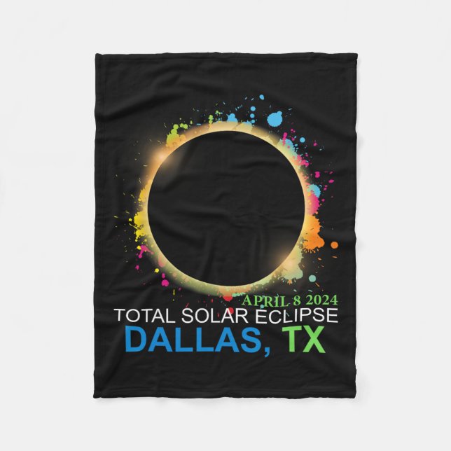 Solar Eclipse 2024 Dallas Texas Colourful Totality Fleece Blanket (Front)