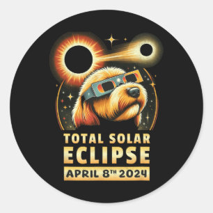 Solar Eclipse 2024 Dog Wearing Solar Eclipse Gles Classic Round Sticker