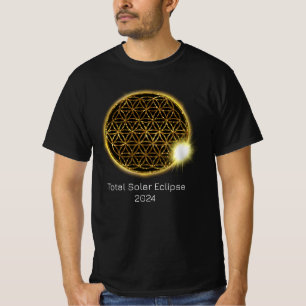 Solar Eclipse 2024 Gold Sparkling Flower of Life T-Shirt