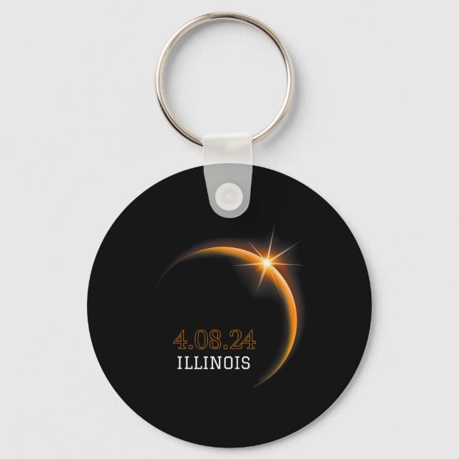 Solar Eclipse 2024 Illinois Totality Spring 4.08.2 Keychain (Front)