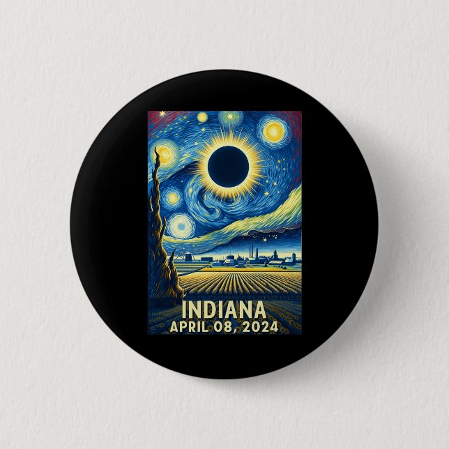 Solar Eclipse 2024 Indiana Starry Night  2 Inch Round Button (Front)