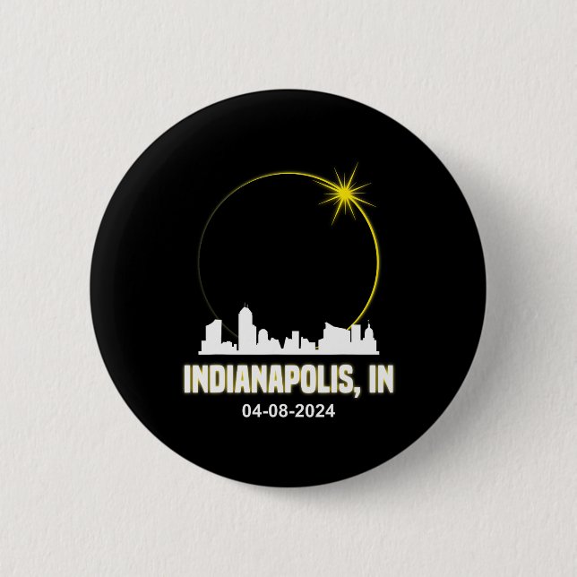 Solar Eclipse 2024 Indianapolis Skyline Indiana Ec 2 Inch Round Button (Front)