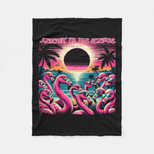 Solar Eclipse 2024 Retro Flamingos Flockin#39; To Fleece Blanket