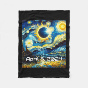 Solar Eclipse 2024 Starry Night Painting Van Gogh Fleece Blanket