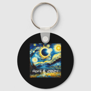 Solar Eclipse 2024 Starry Night Painting Van Gogh  Keychain