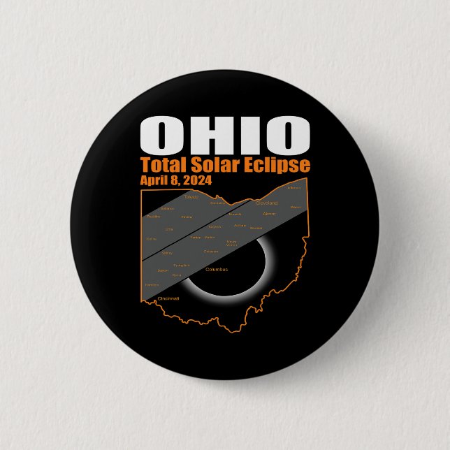 Solar Eclipse 2024 State Ohio Map Total Solar Ecli 2 Inch Round Button (Front)
