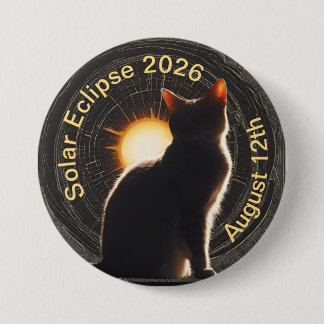 Solar Eclipse 2026 sun cat 3 Inch Round Button