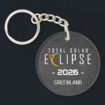Solar Eclipse 2026 Totality Keychain<br><div class="desc">Bold lettering highlights the total solar eclipse with a crescent moon and bright starburst crossing the word eclipse. The clean layout and dark background make the design easy to read. A fun keepsake for travelers heading to Greenland to see totality in 2026.

Solar Eclipse 2026 Totality Keychain</div>