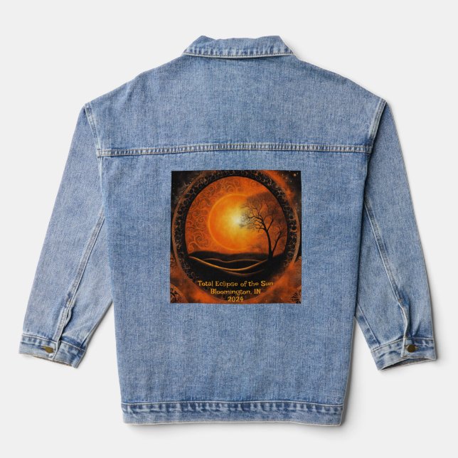Solar Eclipse Add Custom Text 2024 Orange Black Denim Jacket (Back)