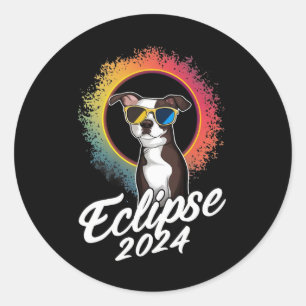Solar Eclipse April 8 2024 Dog Wearing Eclipse Sun Classic Round Sticker