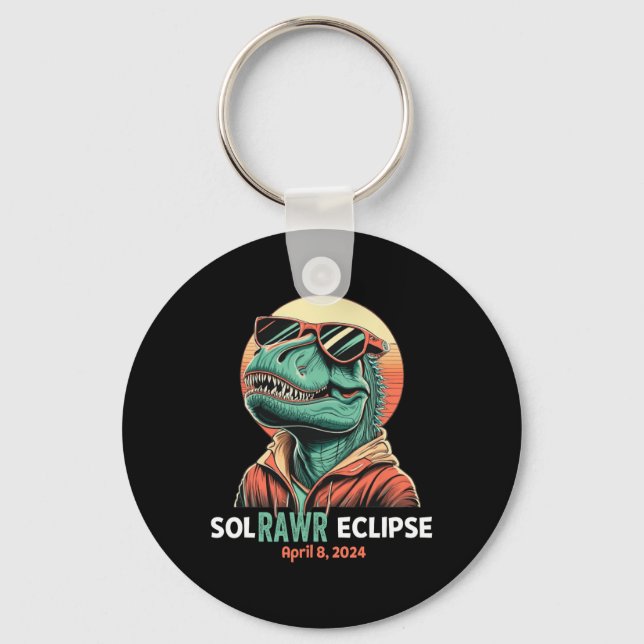 Solar Eclipse April 8 2024 Eclipse Kids Boys Trex  Keychain (Front)