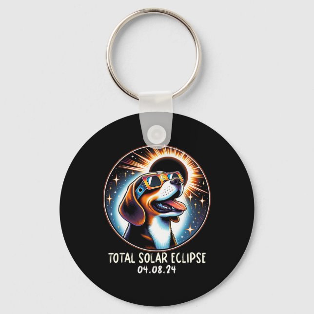 Solar Eclipse Beagle Wearing Glasses Pet April 8 2 Keychain (Front)